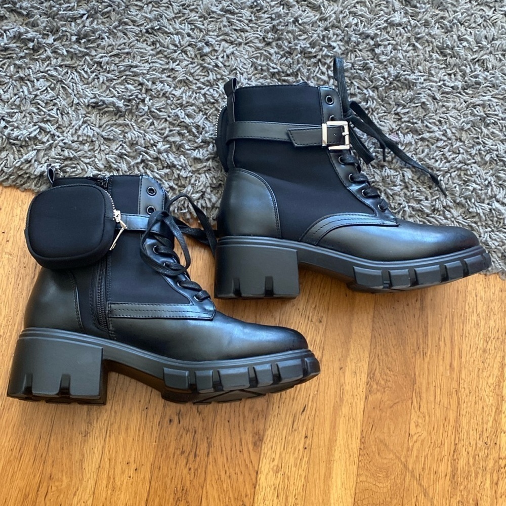 JF "TANZI" Black Combat Boots Size 9.5